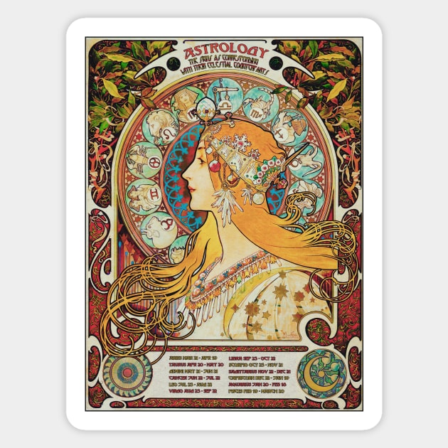 Vintage Gypsy Astrology Poster | Alphonse Mucha Sticker by visionarysea